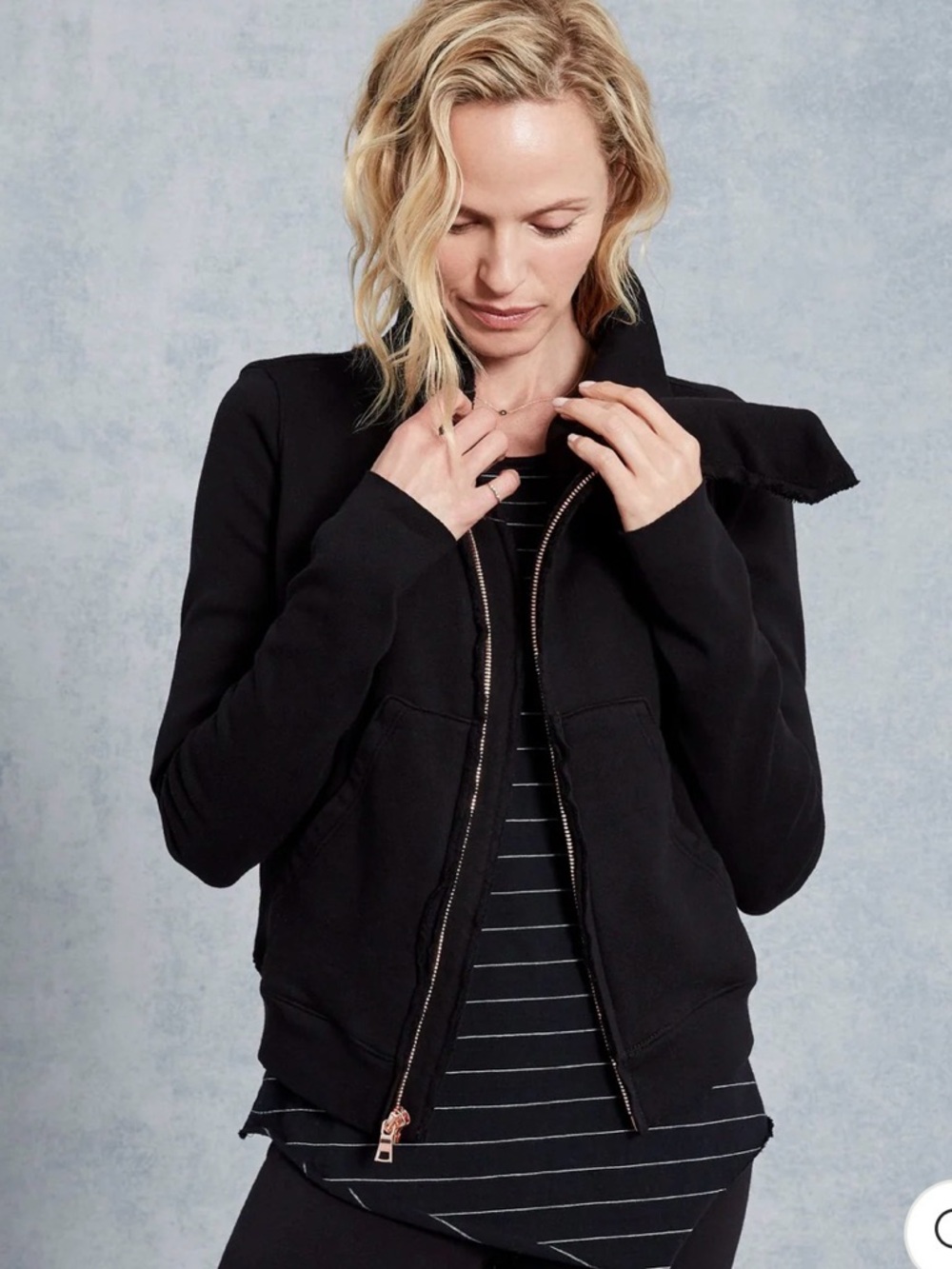 Frank & Eileen Tee Lab Asymmetrical Zip Fleece Jacket Black XS Frayed Edge